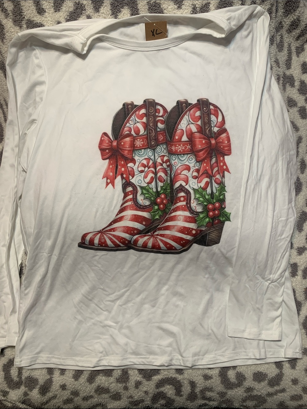 White Home Accent Top with Festive Red Cowboy Boot Graphic